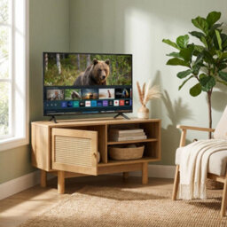 Manila Oak & Rattan 1 Door Corner Tv Unit Stand Cabinet Living Room Furniture Media Unit - thumbnail 2