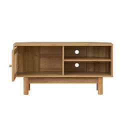 Manila Oak & Rattan 1 Door Corner Tv Unit Stand Cabinet Living Room Furniture Media Unit - thumbnail 3