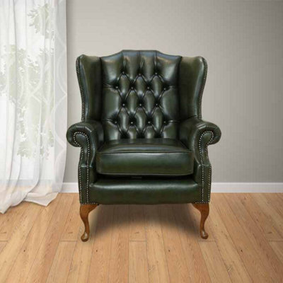 Chesterfield Highclere Wing Chair Antique Green Leather In Mallory Style