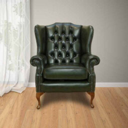 Chesterfield Highclere Wing Chair Antique Green Leather In Mallory Style