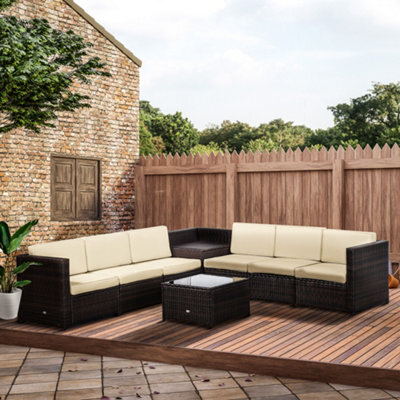 Outsunny 8Pcs Patio Rattan Sofa Set Garden Furniture Side Table W/ Cushion - image 1