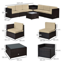 Outsunny 8Pcs Patio Rattan Sofa Set Garden Furniture Side Table W/ Cushion - thumbnail 3