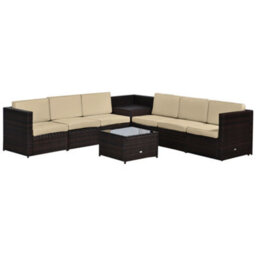 Outsunny 8Pcs Patio Rattan Sofa Set Garden Furniture Side Table W/ Cushion - thumbnail 2