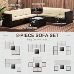 Outsunny 8Pcs Patio Rattan Sofa Set Garden Furniture Side Table W/ Cushion - thumbnail 6