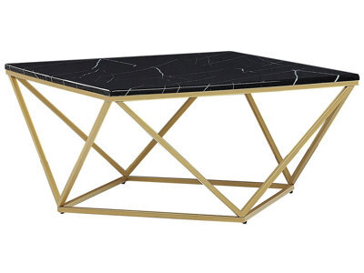 Beliani Square Coffee Table 80 X 80 Cm - Black Marble Veneer Top, Gold Metal Base - image 1