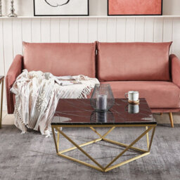 Beliani Square Coffee Table 80 X 80 Cm - Black Marble Veneer Top, Gold Metal Base - thumbnail 2