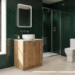 Balterley Stonnall Traditional Floor Standing 2 Door Vanity Unit With White Nebula Laminate Worktop, 600mm, Autumn Oak - thumbnail 2