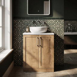 Balterley Stonnall Traditional Floor Standing 2 Door Vanity Unit With White Nebula Laminate Worktop, 600mm, Autumn Oak - thumbnail 3