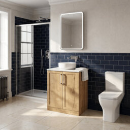 Balterley Stonnall Traditional Floor Standing 2 Door Vanity Unit With White Nebula Laminate Worktop, 600mm, Autumn Oak - thumbnail 4