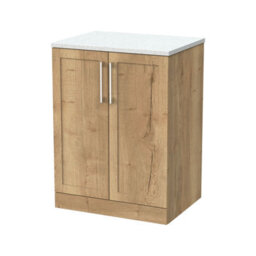 Balterley Stonnall Traditional Floor Standing 2 Door Vanity Unit With White Nebula Laminate Worktop, 600mm, Autumn Oak - thumbnail 1