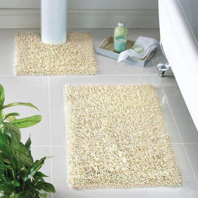 Cotton Bath Mat & Pedestal Set In Cream, 2-Piece, Super Absorbent & Machine Washable - image 1