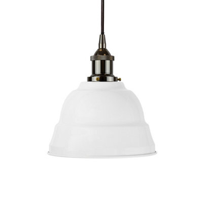 White Lincoln Painted Dome Pendant Light With Black Nickel Lamp Holder And Black Round Cable - Se Home - image 1