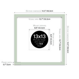 "13X13"" Mint Green Picture Frame - 13X13"" Square Frame With 9X9"" Mount For 13X13""/9X9"" Pictures Moderrn Style Thin Edge, 1 Pack" - thumbnail 2