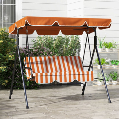 Outsunny Outdoor 3-Person Porch Swing Chair With Adjustable Canopy Orange - image 1