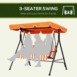 Outsunny Outdoor 3-Person Porch Swing Chair With Adjustable Canopy Orange - thumbnail 6