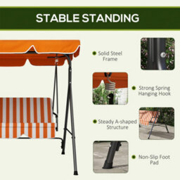 Outsunny Outdoor 3-Person Porch Swing Chair With Adjustable Canopy Orange - thumbnail 5