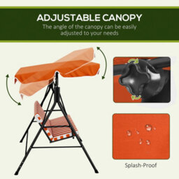 Outsunny Outdoor 3-Person Porch Swing Chair With Adjustable Canopy Orange - thumbnail 4