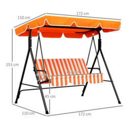 Outsunny Outdoor 3-Person Porch Swing Chair With Adjustable Canopy Orange - thumbnail 3