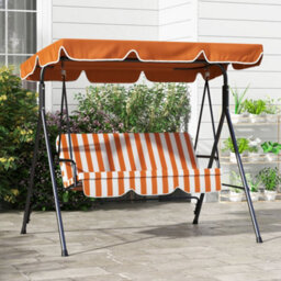Outsunny Outdoor 3-Person Porch Swing Chair With Adjustable Canopy Orange - thumbnail 1