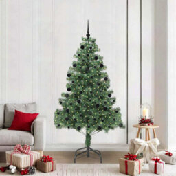 Vidaxl Christmas Tree With 300 Leds With Stand Green 210 Cm Pvc - thumbnail 1