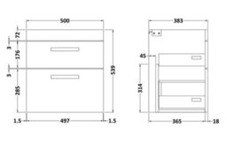 Hudson Reed Athena Wall Hung 2 Drawer Vanity Unit 500mm-Anthracite Woodgrain - thumbnail 2