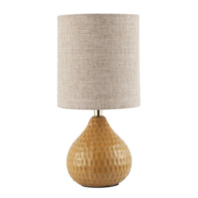 Happy Homewares Mustard Ceramic Gloss Table Lamp With Natural Oatmeal Linen Shade - image 1