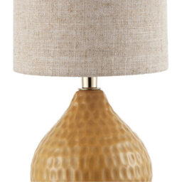 Happy Homewares Mustard Ceramic Gloss Table Lamp With Natural Oatmeal Linen Shade - thumbnail 2