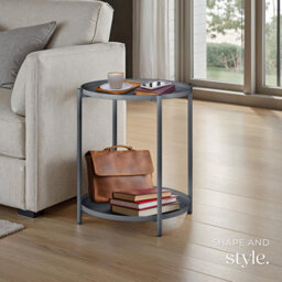 Tectake Bedside Table Oxford - Round With Removable Shelves, 45.5 X 45.5 X 53 Cm - Dark Grey - thumbnail 7