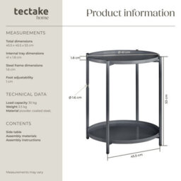 Tectake Bedside Table Oxford - Round With Removable Shelves, 45.5 X 45.5 X 53 Cm - Dark Grey - thumbnail 6