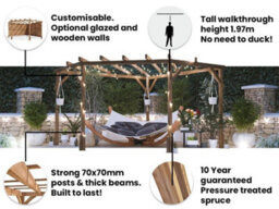 Dunster House Wooden Corner Pergola With Slatted Walls & Trellis 3M X 3M Utopia Diamond - thumbnail 4