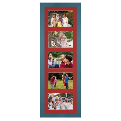AK Frames 26X8 Navy Blue Modern Multi Photo Frame With Crimson Mount - Holds 5 Apertures (5X) 6X4 Photos - image 1