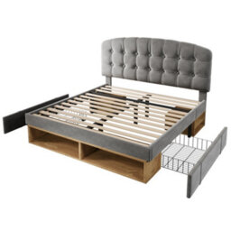 King Velvet Storage Bed With Drawers & Adjustable Headboard - thumbnail 6