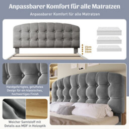 King Velvet Storage Bed With Drawers & Adjustable Headboard - thumbnail 3
