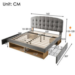 King Velvet Storage Bed With Drawers & Adjustable Headboard - thumbnail 2