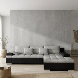 Bangkok Corner Sofa Bed With Storage And Sleeping Function Metal Legs Wooden Frame Foam Filling Light Grey And Grey Right - thumbnail 1