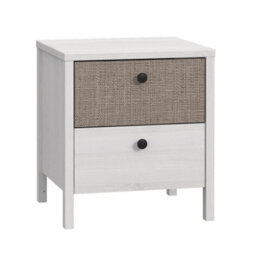 Fwstyle 2 Drawer White Oak & Fabric Effect Bedside Table Chest Nightstand (H) 51.1 (W) 45.5 (D) 40.2 Cm