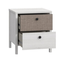 Fwstyle 2 Drawer White Oak & Fabric Effect Bedside Table Chest Nightstand (H) 51.1 (W) 45.5 (D) 40.2 Cm - thumbnail 2