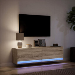 Berkfield Tv Wall Cabinet With Led Lights Sonoma Oak 140X31X38 Cm - thumbnail 5