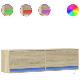 Berkfield Tv Wall Cabinet With Led Lights Sonoma Oak 140X31X38 Cm - thumbnail 2