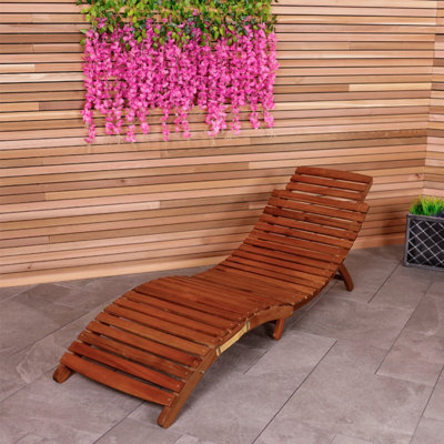 Charles Bentley Large Patio Folding Curved Reclining Fsc Wood Sun Lounger - image 1