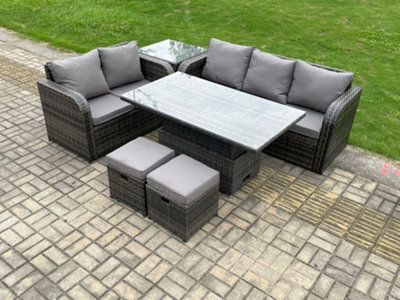 Fimous Outdoor Rattan Garden Furniture Sets Height Adjustable Rising Lifting Dining Table Lounge Sofa Set For Balcony - image 1