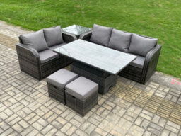 Fimous Outdoor Rattan Garden Furniture Sets Height Adjustable Rising Lifting Dining Table Lounge Sofa Set For Balcony - thumbnail 2