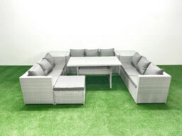 Fimous Rattan Garden Outdoor Furniture Set 10 Seater Garden Sofa Rectangulr Dining Table Set Big Stool 2 Side Tables - thumbnail 1