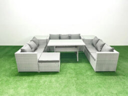 Fimous Rattan Garden Outdoor Furniture Set 10 Seater Garden Sofa Rectangulr Dining Table Set Big Stool 2 Side Tables - thumbnail 2
