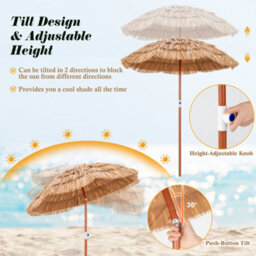 Costway Outdoor 190 Cm Hawaiian Patio Umbrella Thatch Folding Tilting Garden Parasol Sun Shade - thumbnail 7