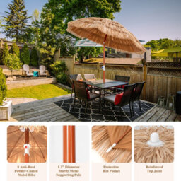 Costway Outdoor 190 Cm Hawaiian Patio Umbrella Thatch Folding Tilting Garden Parasol Sun Shade - thumbnail 9