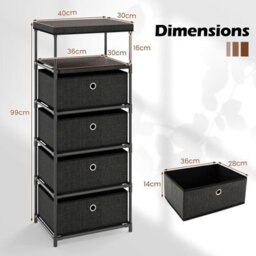 Gainoom Fabric Black Storage Tower Industrial Organizer Unit With 4 Drawers - thumbnail 2
