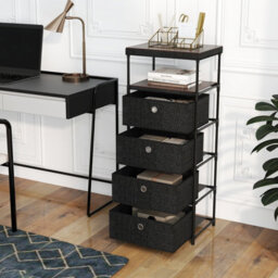 Gainoom Fabric Black Storage Tower Industrial Organizer Unit With 4 Drawers - thumbnail 3