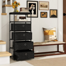 Gainoom Fabric Black Storage Tower Industrial Organizer Unit With 4 Drawers - thumbnail 4