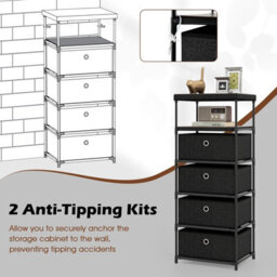 Gainoom Fabric Black Storage Tower Industrial Organizer Unit With 4 Drawers - thumbnail 8